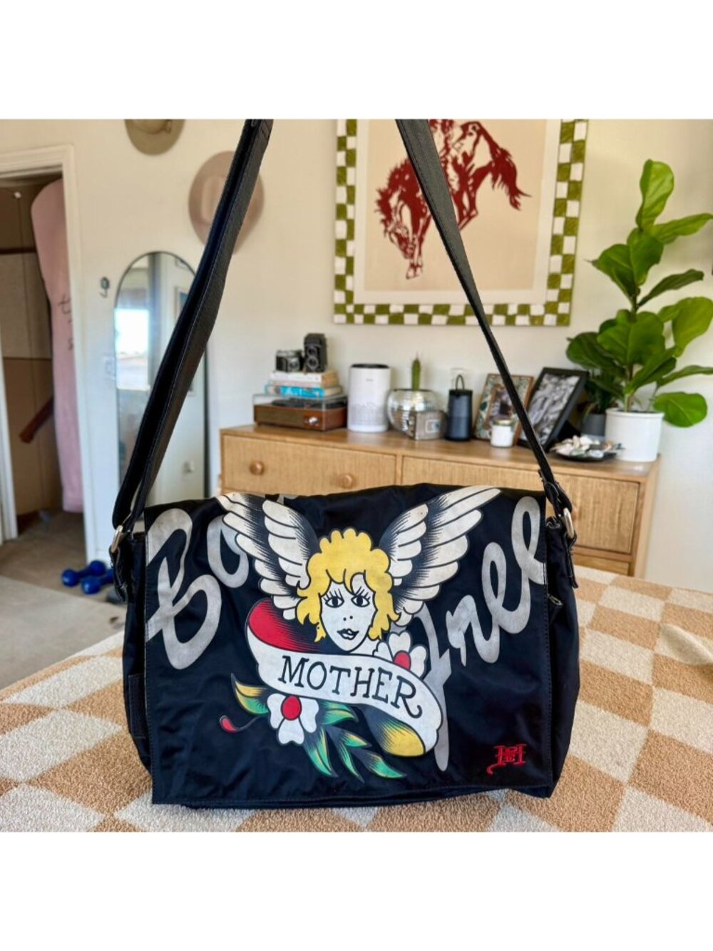 ED HARDY BLACK CROSS BODY SATCHEL BAG Y2K RETRO
